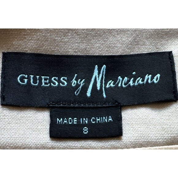 Guess By Marciano Cream Dress Size 8 41% Wool Fine Lines Structured Silhouette - Picture 10 of 14